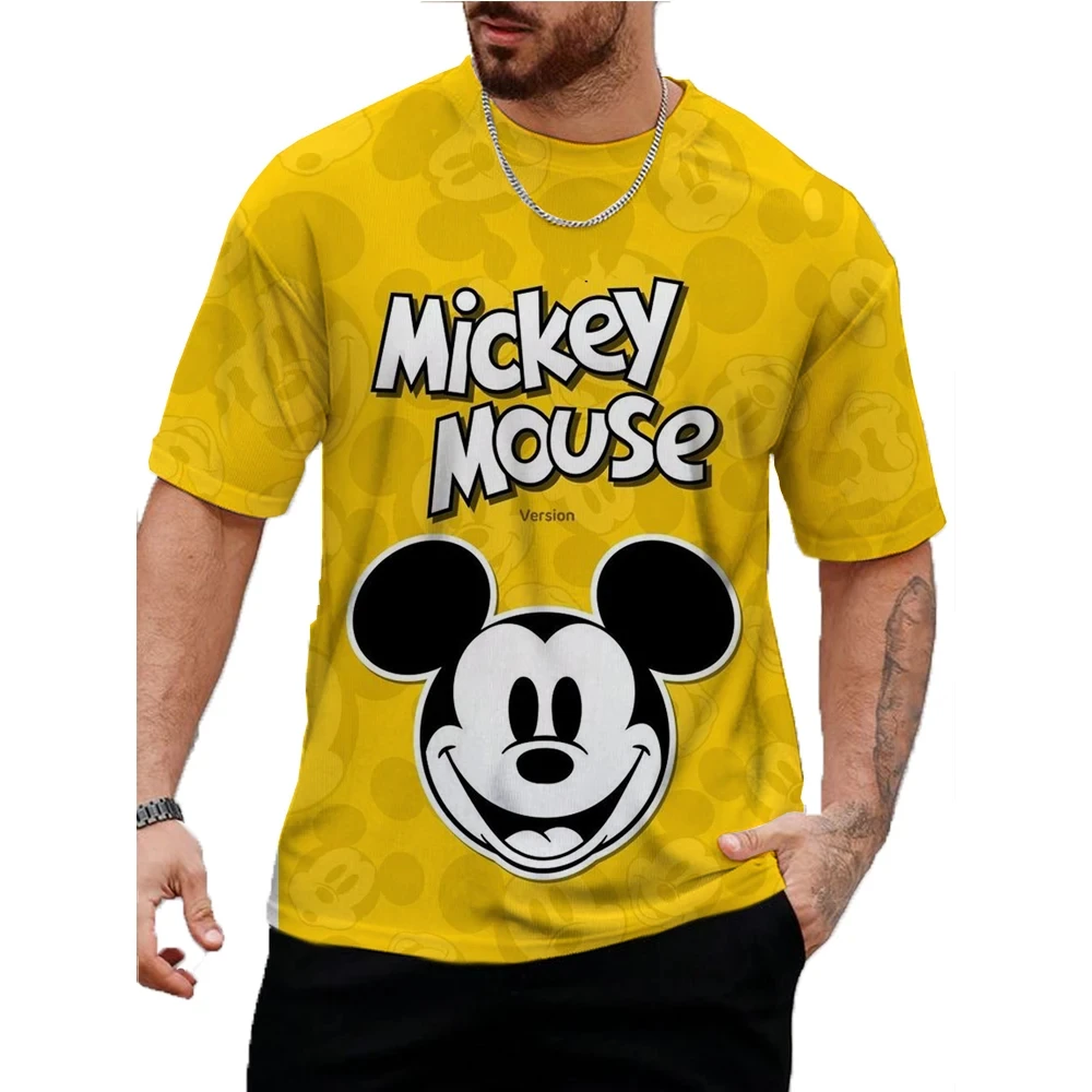 Disney Summer Men Fun Mickey Mouse T-Shirt Cute Cartoon Tops Tees Fashion Short Sleeve Clothing Male Daily Casual Streetwear