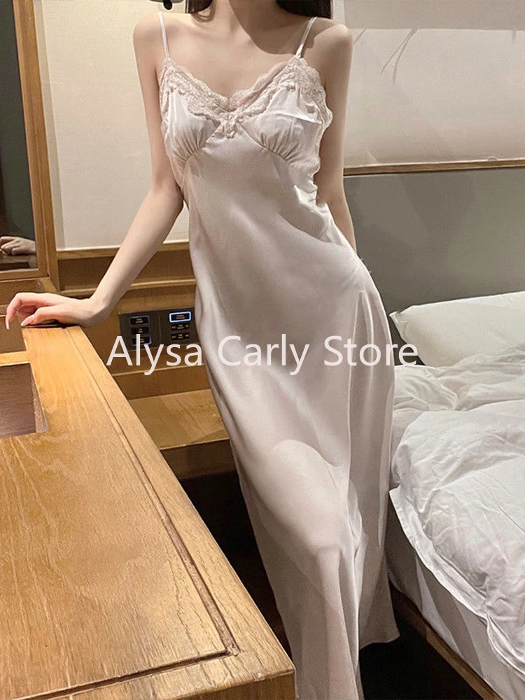 2024 Autumn Silk Sexy Lace Dress Women Casual Korean Elegant Long Dresses Female Fashion Court Party Matching Two Piece Clothing