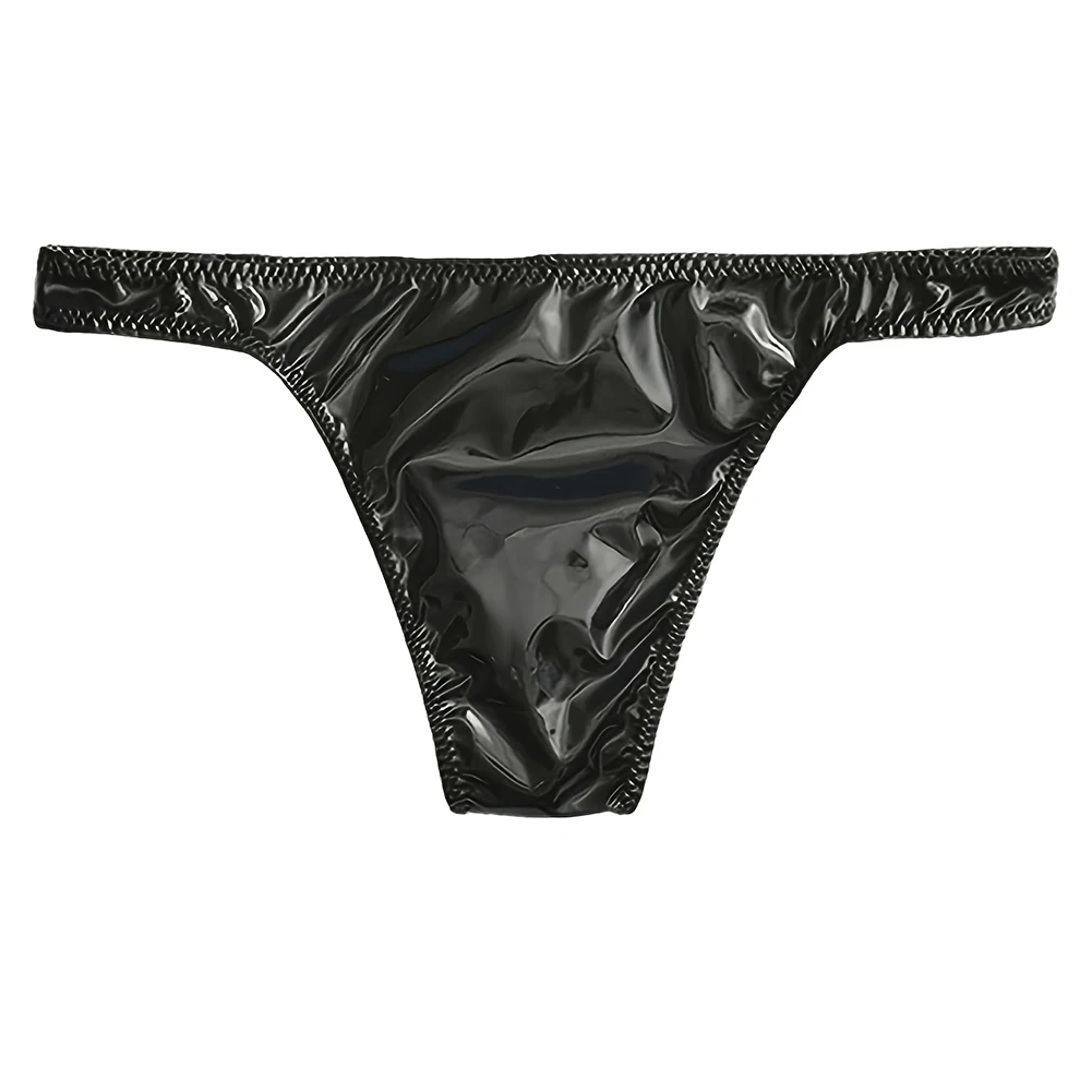 Stretch Panties Thongs Sissy Men Faux Leather Briefs Pouch Low Waist Erotic Underwear Jockstrap Half Hip Underpants