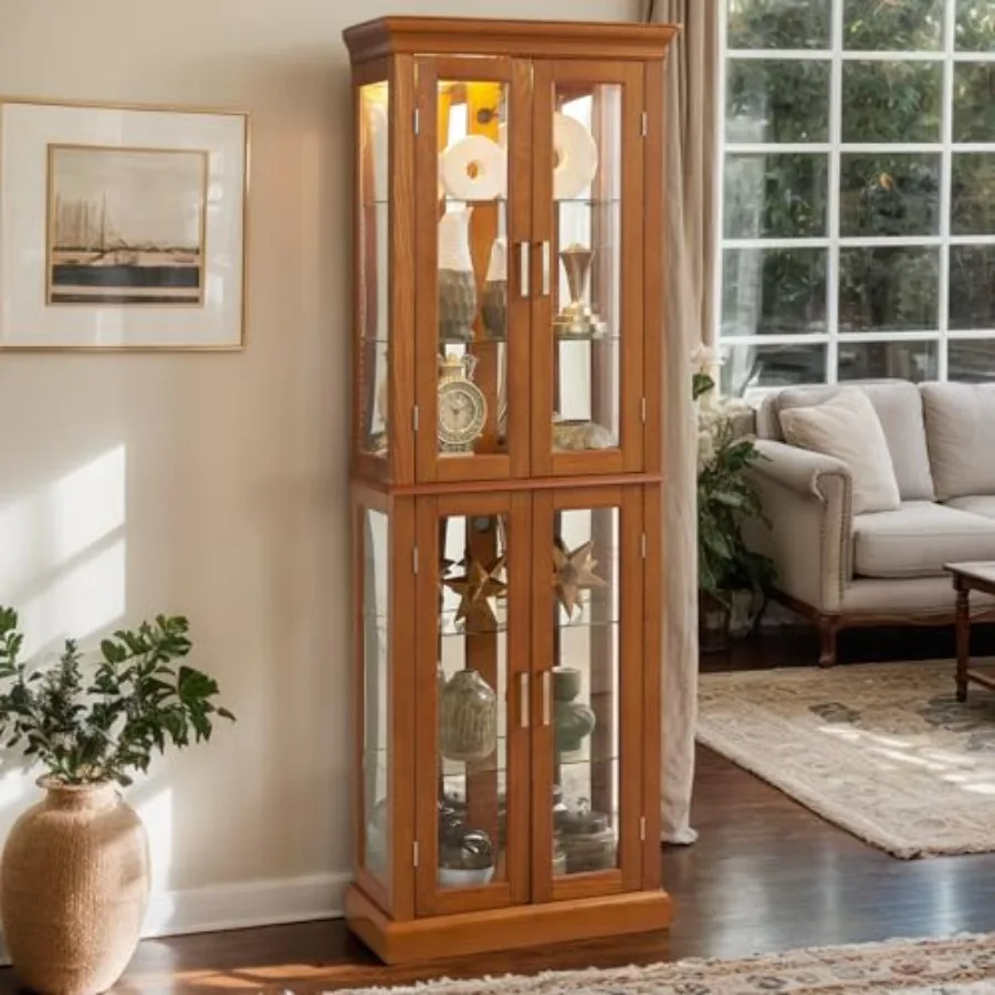 Living room lighted curio cabinet, oak wood