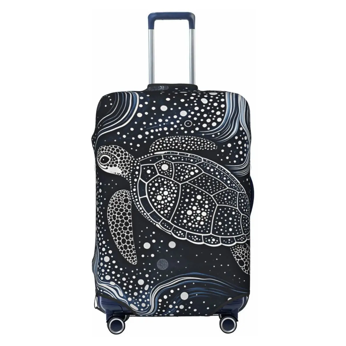 

Dark Blue White Dot Line Sea Turtle Abstract Ocean Poster Suitcase Cover Elastic Travel Protection Luggage Supplies Vacation