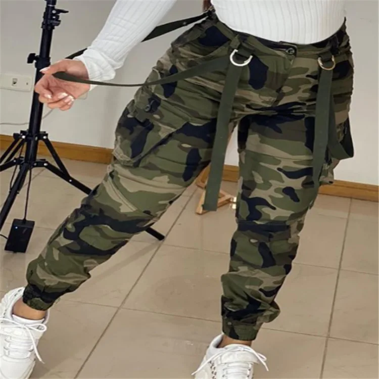 

New street fashion women's pants camouflage versatile ankle strap overalls work pants