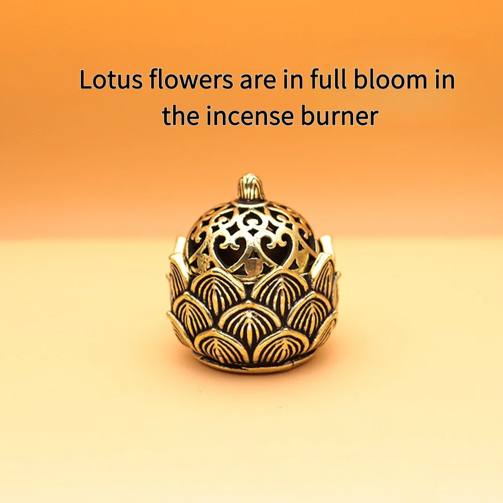 Mini Copper Lotus Incense Burner Creative Outdoor Temple Decoration Car Mounted Portable Wealth Attracting Ornament