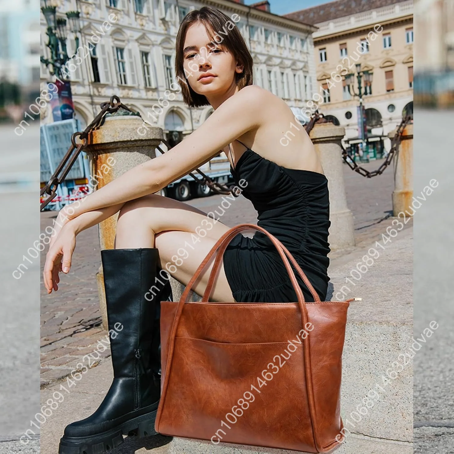 Large Tote Bag for Women Work with Zipper 16L Vegan Leather Ladies Travel Purses and Handbags