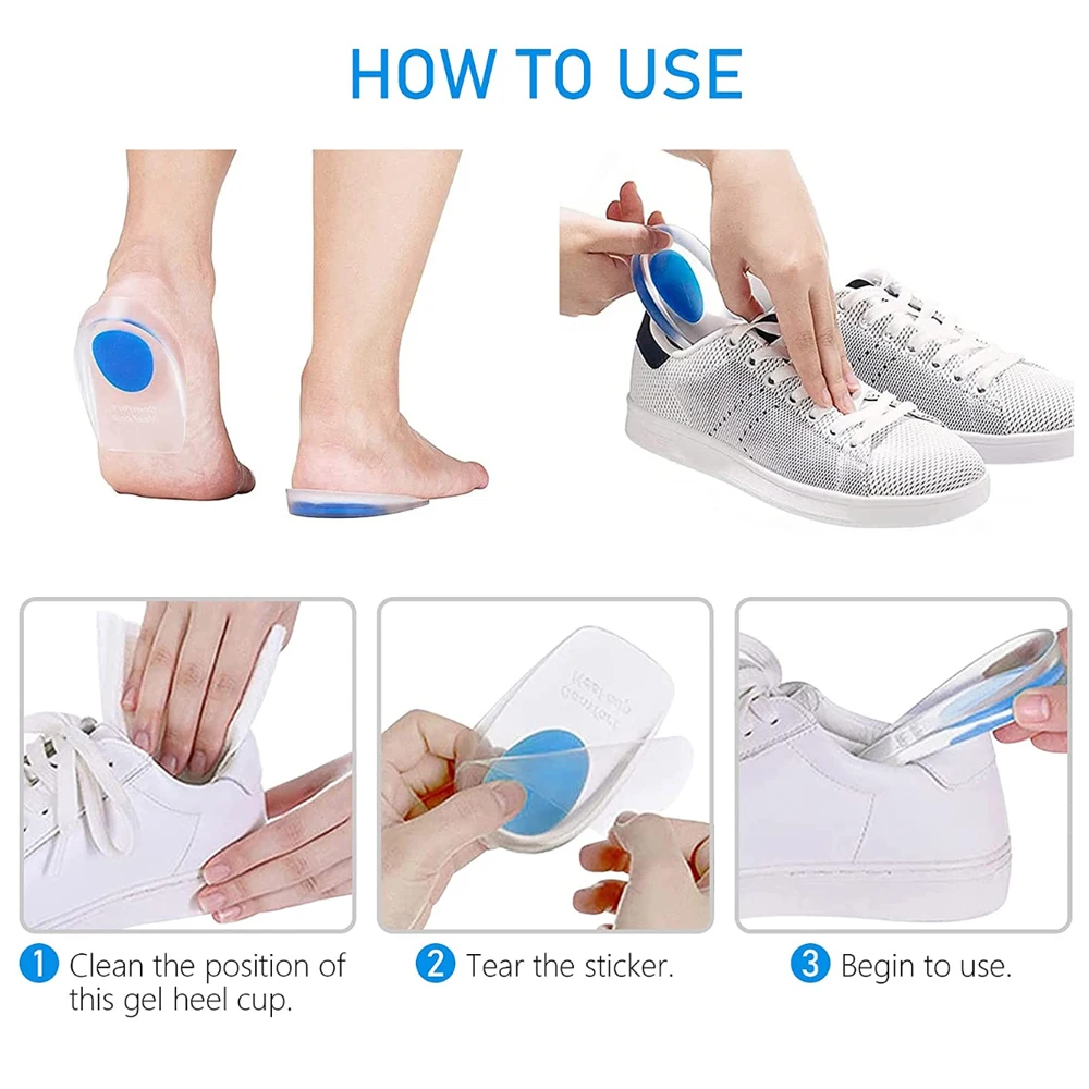 Semelles intérieures en Gel de Silicone souple pour éperons de talon, soulagement de la douleur, coussin de pied, masseur de pieds, soins, bonnets de talon, coussinets de chaussures, semelles intérieures pour augmenter la hauteur