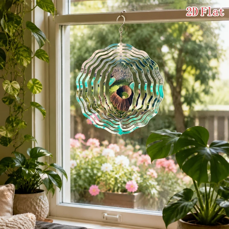 2D Flat Diamond Mountain Volcanic Tuff Pattern Metal Rotating Wind Chime with Rotating Hook, Outdoor Garden and Patio Decoration