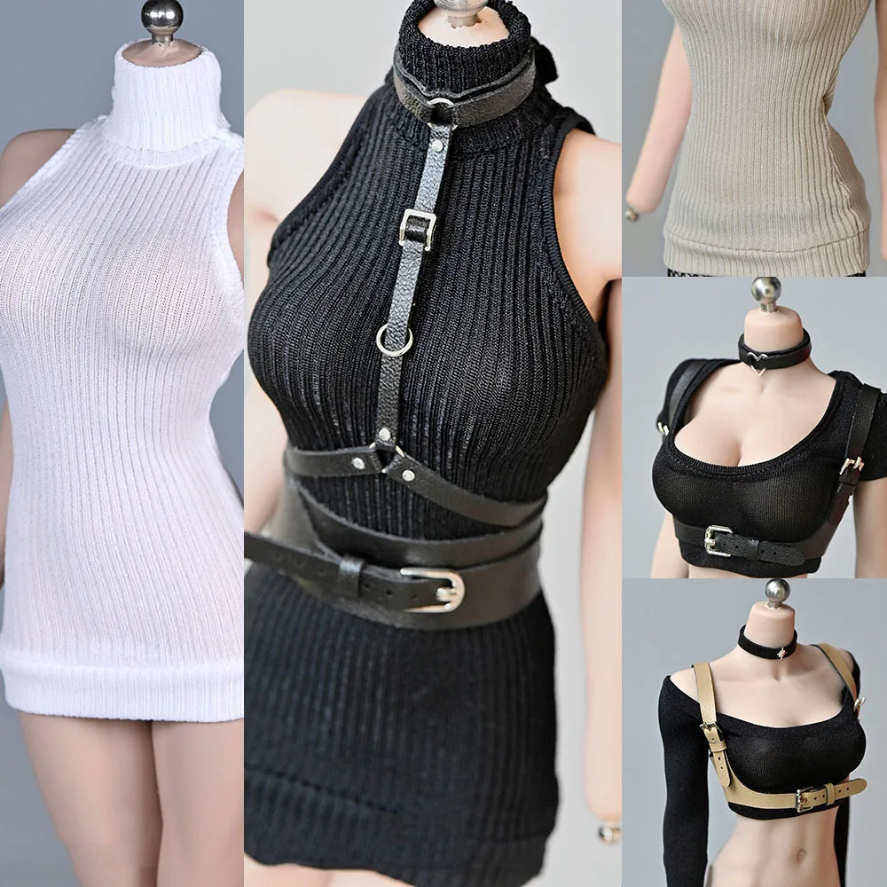 1/6 Soldier Clothes Trend Thick Stripe High Neck and Shoulder-cut Sleeveless Sweater Strap Belt Girdle for 12 inch Body