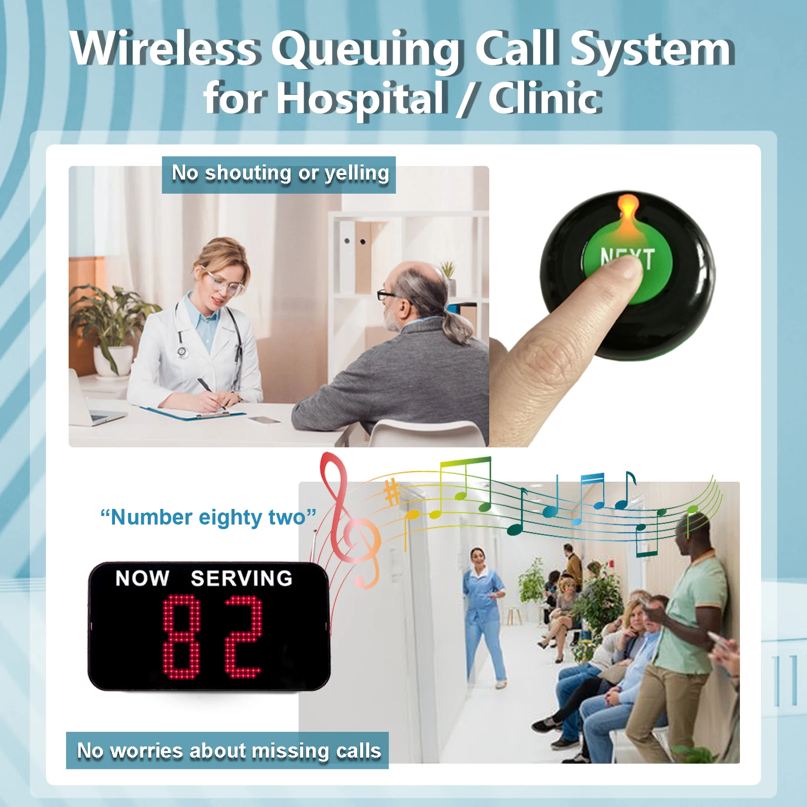 Wireless Queue Management System 2-Digit LED Display with Control Button Ticket With Thermal Printer for Restaurant Hospital