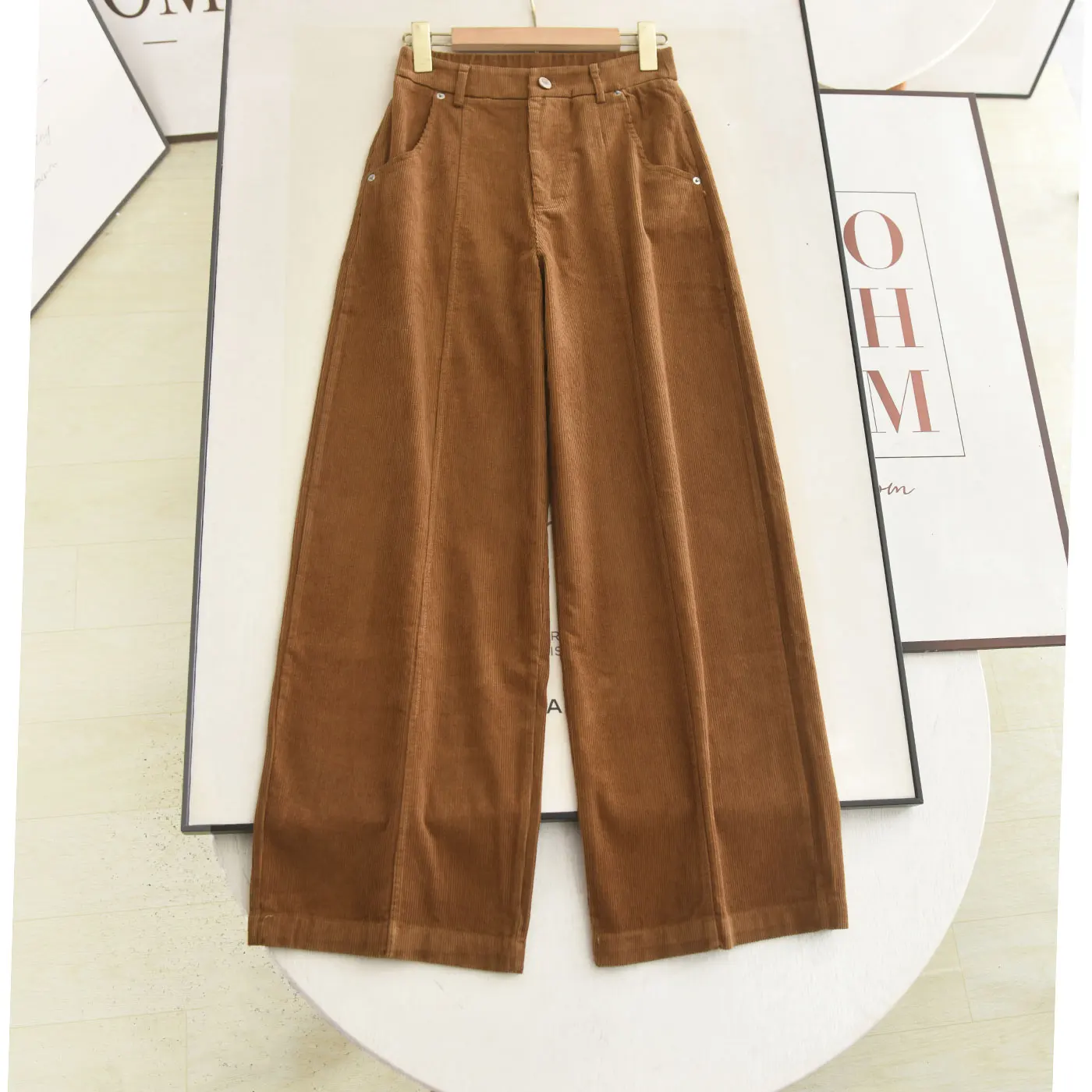 

High Waist Corduroy Wide Leg Pants American Retro Sle Straight Cut Versatile Casual Pants for Women Autumn Winter Slimming