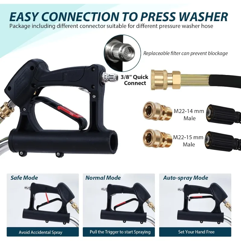 20 inch hogedrukreiniger oppervlaktereiniger, krachtige wasmachine oppervlaktereiniger met dubbele handgreep, 4 wielen, 3/8" connector, 2 mondstukken