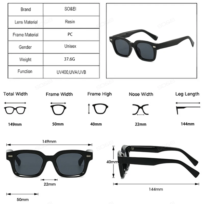 SO & EI جديد مربع النظارات الشمسية النساء موضة الأزرق الأرجواني ظلال UV400 الرجعية المسامير الرجال واضح مكافحة نظارات الضوء الأزرق الإطار