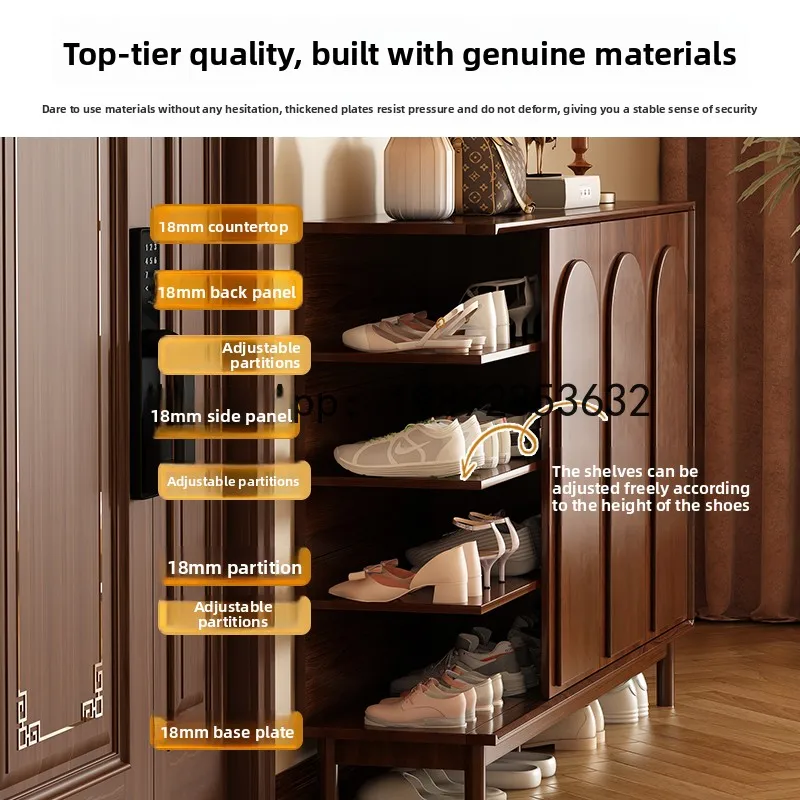All Solid Wood Vintage Style Shoe Cabinet for Home Entrance, Large Capacity Indoor Wall-Mounted Multi-Layer Storage Cabinet