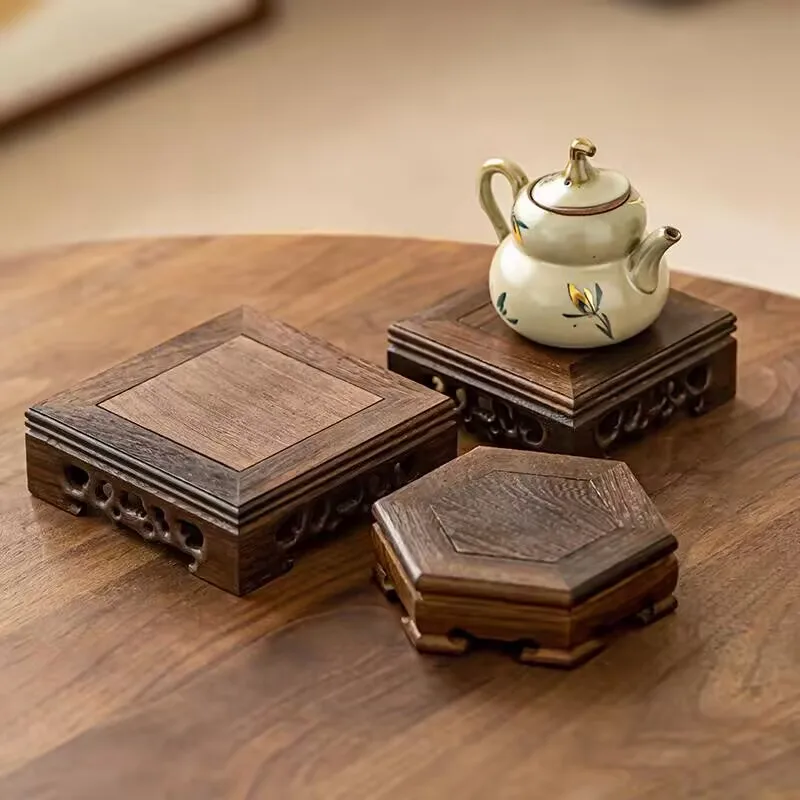 Wooden Miniature Tea Set Pedestal Standing Flower Base Bonsai Plant Shelf Figurines Vase Sorting Table Stand for Home Decor