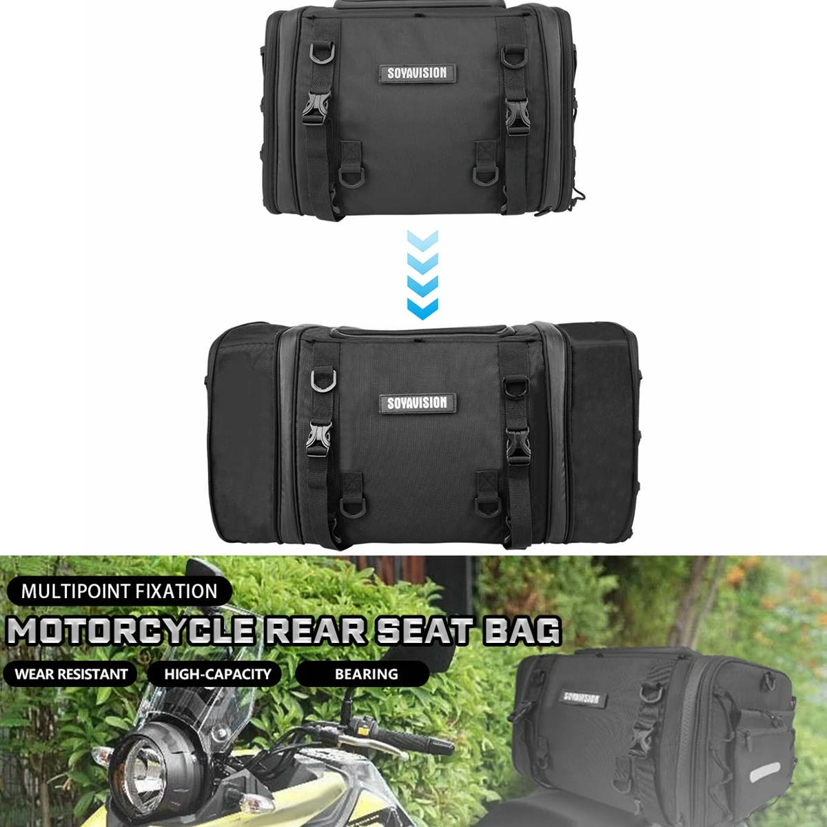 Motorcycle Rear Seat Bag Travel Luggage Waterproof Expandable Motor Tail/Trunk/Rack Bag For Motor Accessories Pet Bag