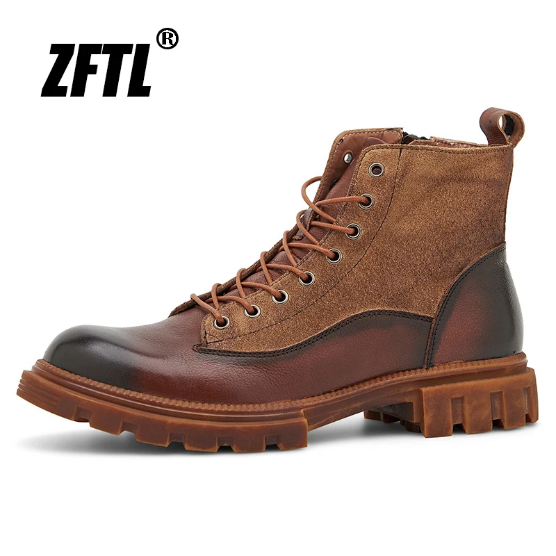 ZFTL Men\'s Casual Basic Boots Tooling Boots Man Ankle Boots Outdoor Genuine leather fabric with non-slip sole Vintage Brown 2023