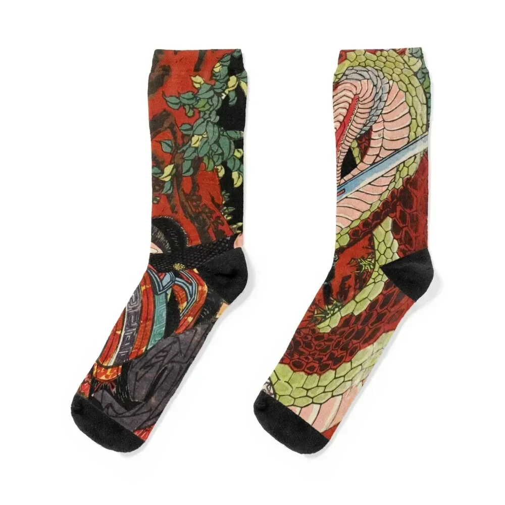 

SAMURAI FIGHTS GIANT SNAKE Socks Antiskid soccer basketball designer brand Thermal man winter Socks Men's Women's