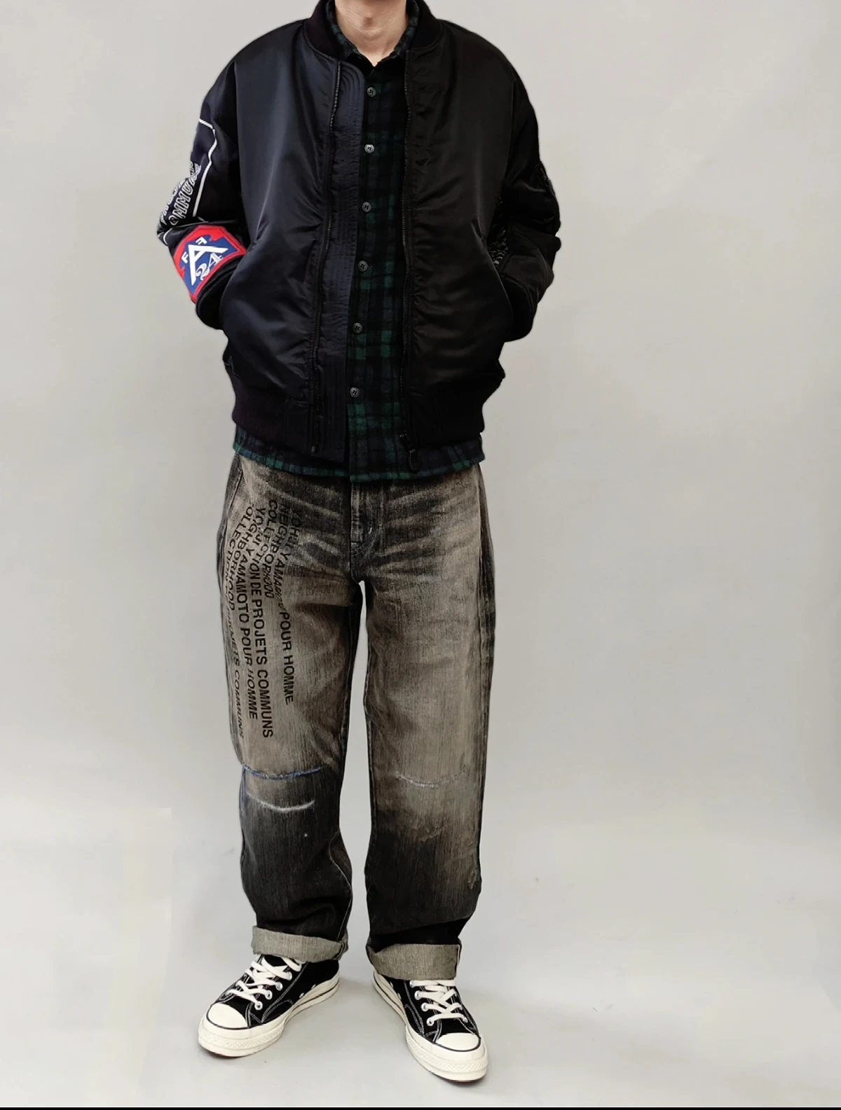 

Heavyweight Neighborhood Collaborative Worn-In Denim Jeans Knife-Cut Vintage Bla Jeans Mid-Waist Casual Straight Leg Loose Fit
