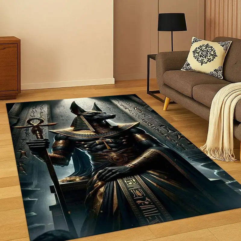 Ancient Egypt Death Anubis Pharaoh Cartoon Carpet Rug for Bedroom Living Room Sofa Playroom Doormat Home Decor,Area Rug Non-slip