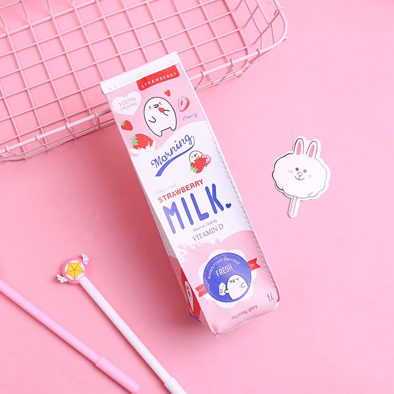 Cartoon Milk Carton Pencil Case Girl Heart Cute Large Capacity Primary School Stationery Box Female Simple Pencil Case