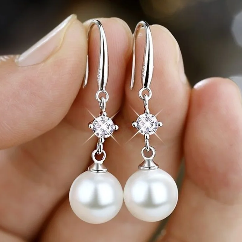 Elegant Pearl Drop Earrings for Women Zircon Dangle Earrings Korean Fashion Wedding Earring Temperament Boho Jewelry Pendientes