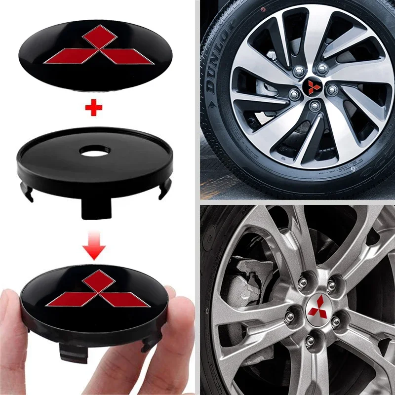 4 Uds 56/60mm tapas de centro de rueda de coche cubiertas de llanta de neumático accesorios de automóvil para Mitsubishi Ralliart Outlander Lancera Pajero Sport