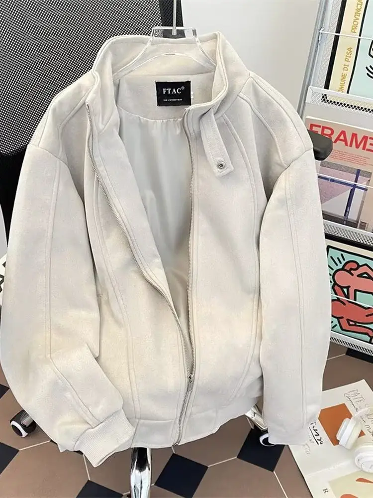 

Повседневная свободная куртка из канваса с коротким широким воротником-стойкой, весенняя мода для подростков, с декоративной молнией, не требует глажки.