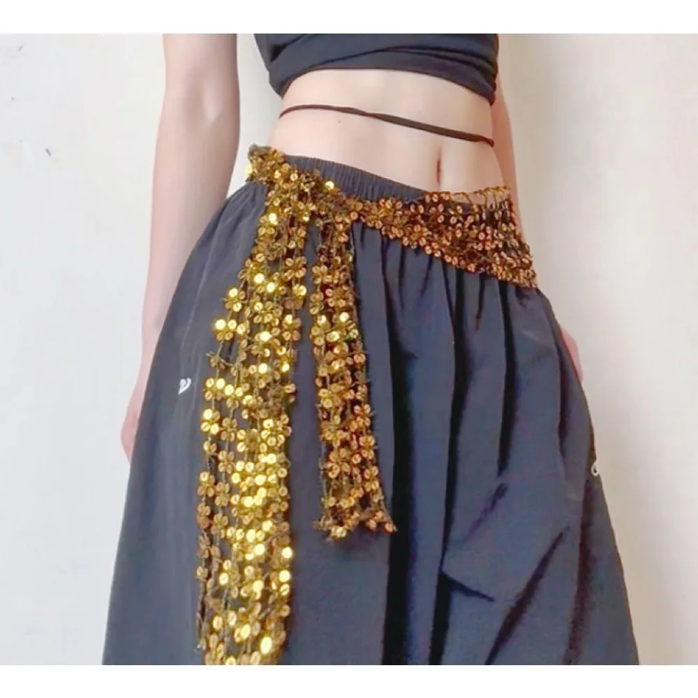Glitter Star Hip Scarf Dance Waist Chain Kpop Cover Adjustable Streetwear Waist Wrap with Sequins Hop Belly