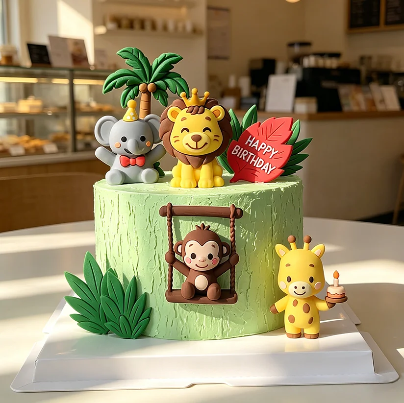 Jungle Wildlife Cake Topper Multiple Animal Shaped Ornament Delicate Decor for Baby Gathering Gender Reveal and Themed Party