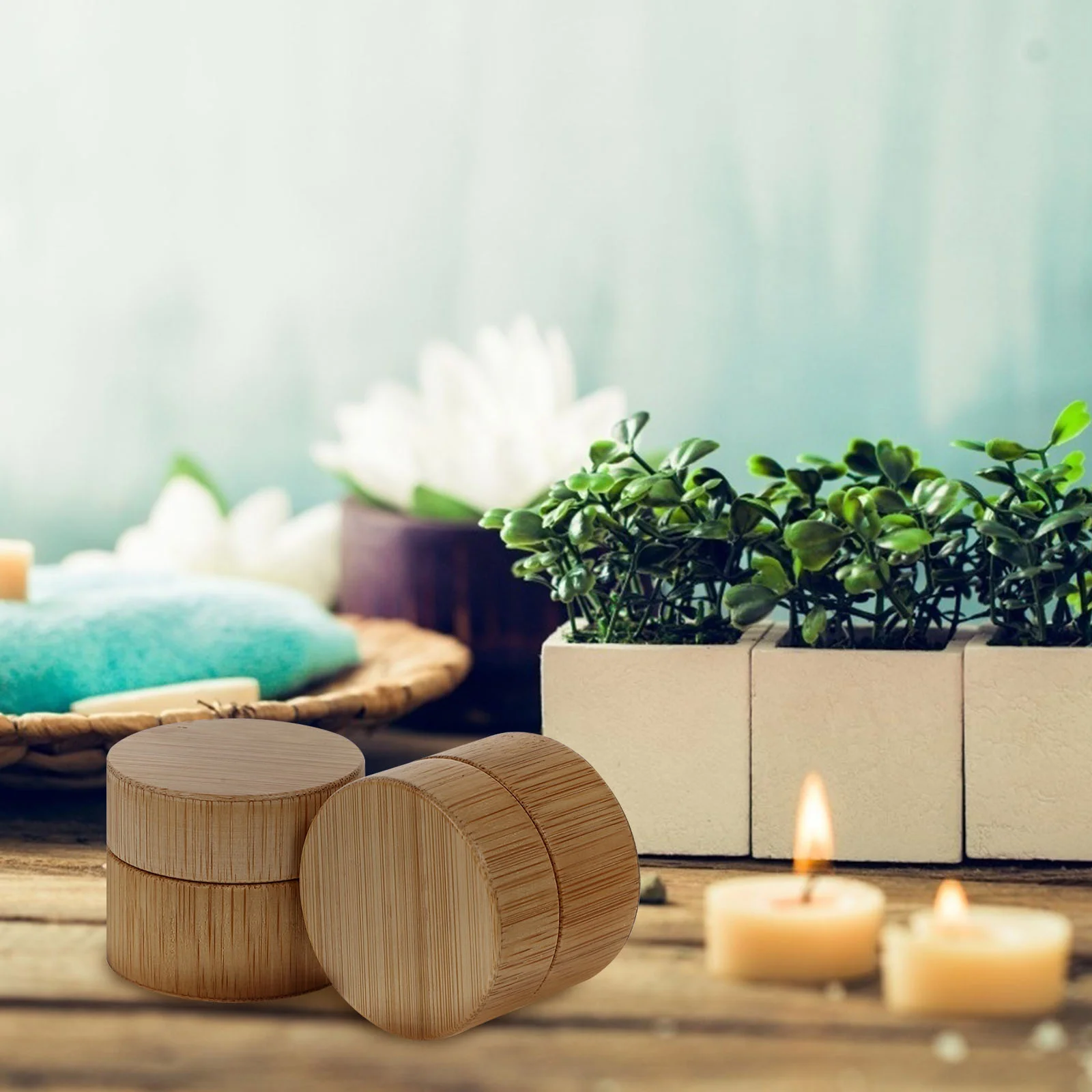 2Pcs Bamboo Jars Multipurpose Cream Containers Portable Travel Sub Bottles Refillable Storage Dispensers