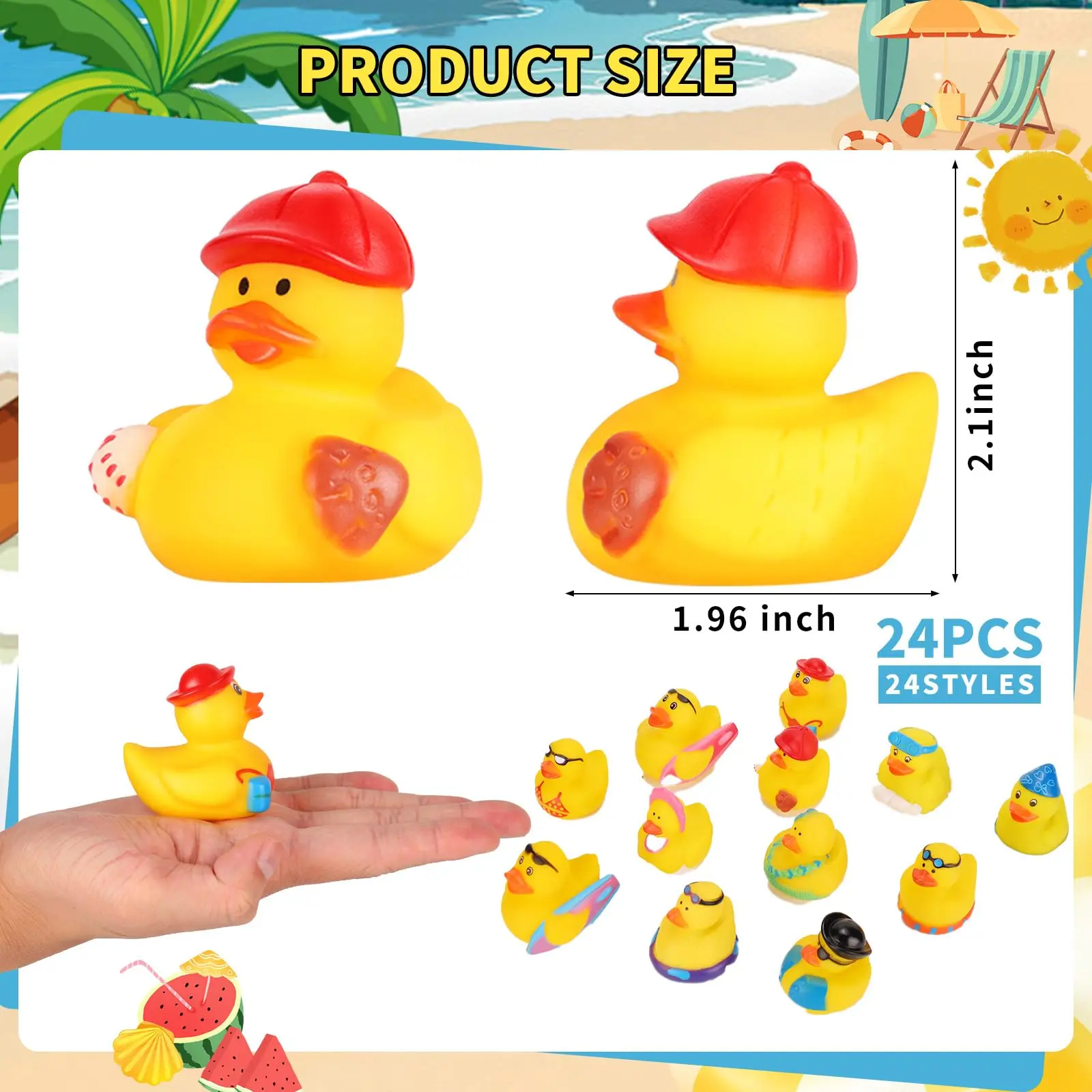 48Pcs Summer Rubber Duck Beach Rubber Duck in Bulk Assorted Rubber Duck for Duckies Games, Pool Play/Baby Bath Toys Party Favors