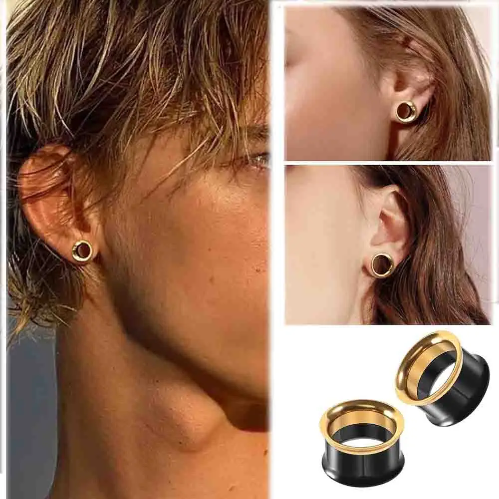Edelstahl-Ohr-Tunnels, doppelt ausgestellte Tunnel, Patchwork-Farben, hohle Ohrringe, Körperschmuck für Männer und Frauen, 2G-5/8 Zoll – Detail 4