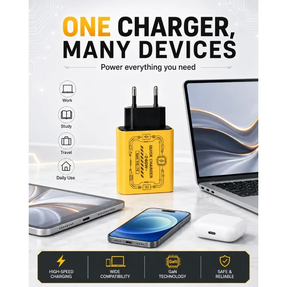 240W GAN Mechanical Multi-Port Fast Charger Portable Travel Power Adapter EU US Plug Widely Compatible with Multiple Devices