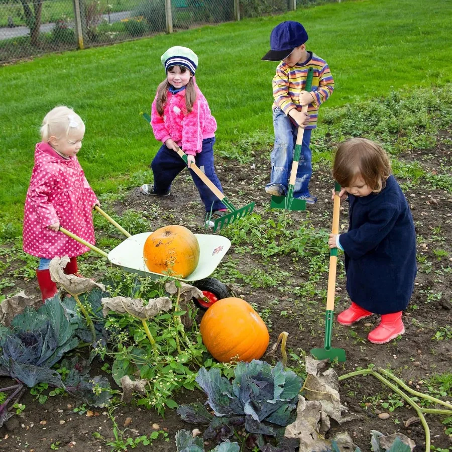 Juego de herramientas de jardinería para niños, 7 Uds., herramienta de jardín para niños con pala, rastrillo, azada, rastrillo de hojas, excavación de césped de patio de verano al aire libre