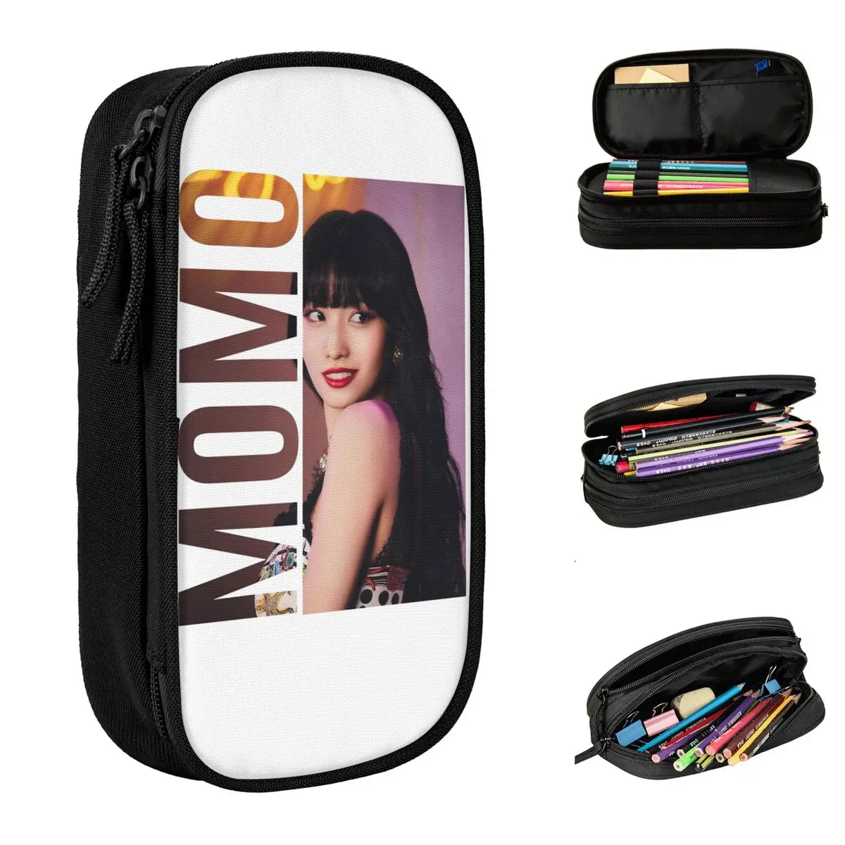 kpop momo lapis case para estudantes cute pen lapis student grande capacidade bolsa escola zipper papelaria 01