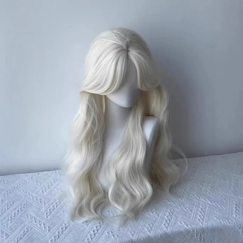 zz04zz122025 New Curly Wavy platinum Synthetic Hair Middle Part White Cosplay Long Wigs for Women Synthetict Wig