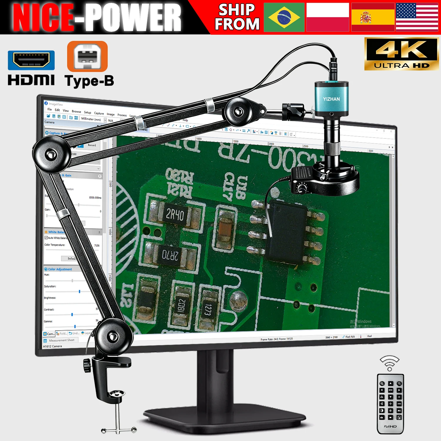 NICE-Power 48MP 4K Digital Microscope,Ultra High Resolution HDMI USB Microscope Camera 150X Lens for Industrial QC PCB Soldering