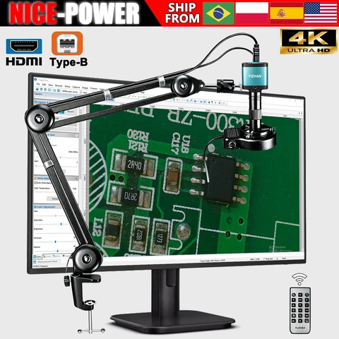 Nice-power 48mp 4k microscópio digital eletrônica, ultra alta resolução hdmi usb microscópio câmera lente 150x para soldagem industrial qc pcb