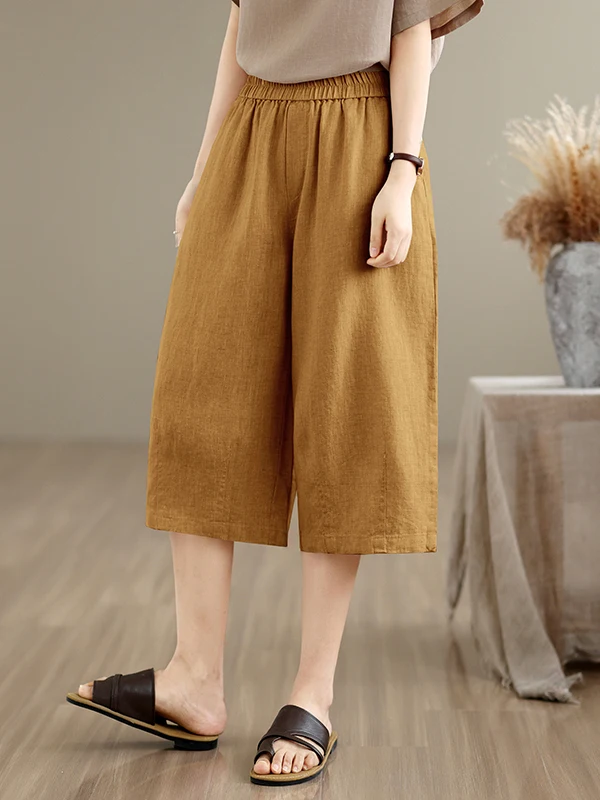 Casual Cotton Linen Seven-Foot Pants Women Summer Thin Daily Match Wide Leg Pants Slim Straight Leg Pants Artistic Style