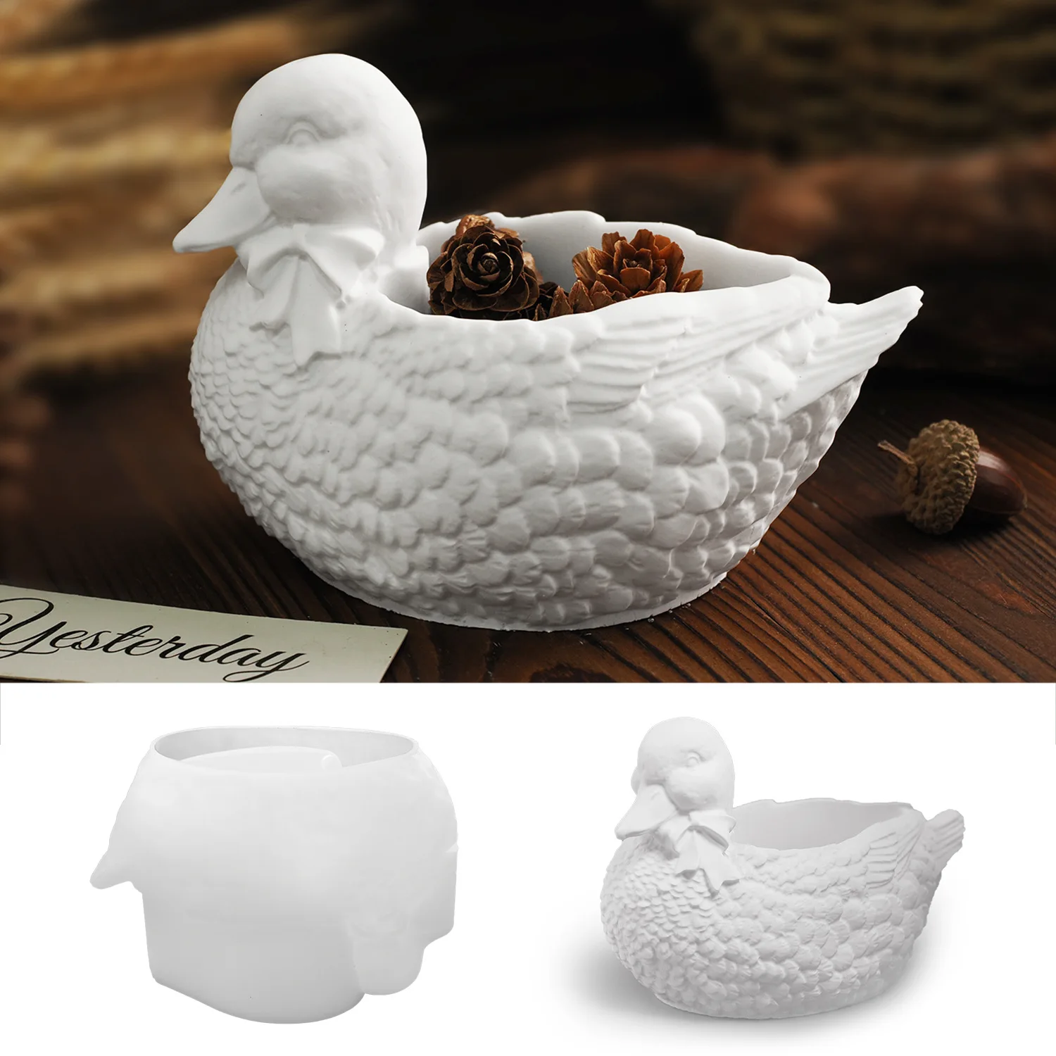 Duck Candlestick Silicone Mold DIY Epoxy Resin Gypsum Duck Storage Box Butterfly Knot Duck Aroma Candle Holder Vase Pottery Mold