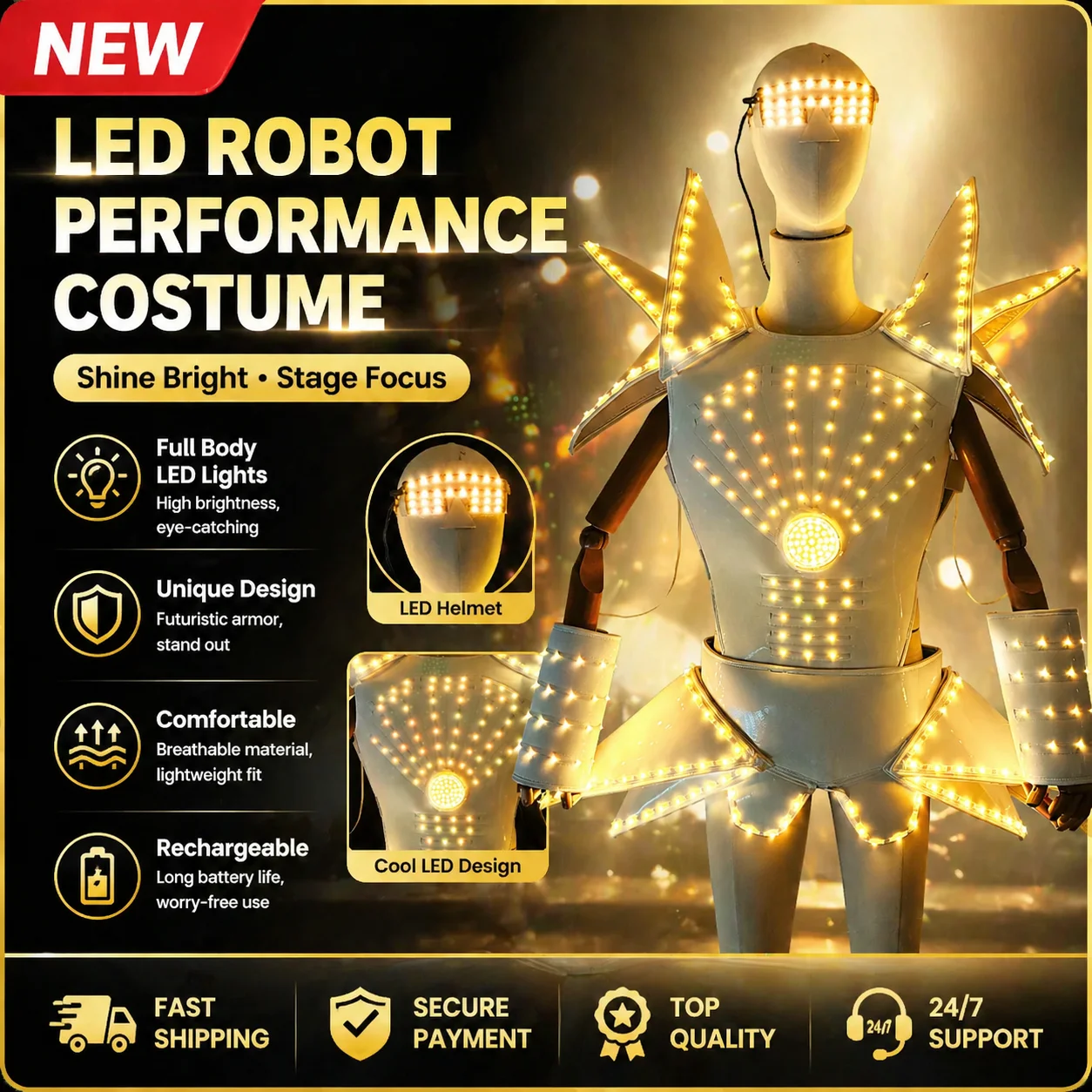 

RGB LED Robot Suit Costume Programmable Full Color Wireless Control Rechargeable Battery Stage Show Dancing Performance