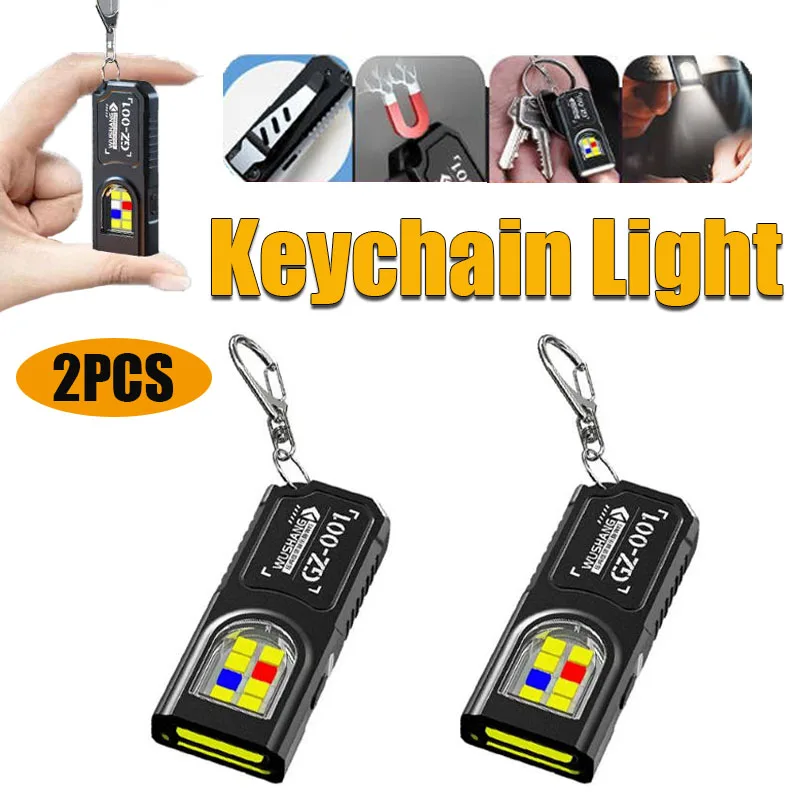 2pcs Mini LED Flashlight Rechargeable Keychain Light Portable Pocket Work Light with Magnet for Outdoor Camping