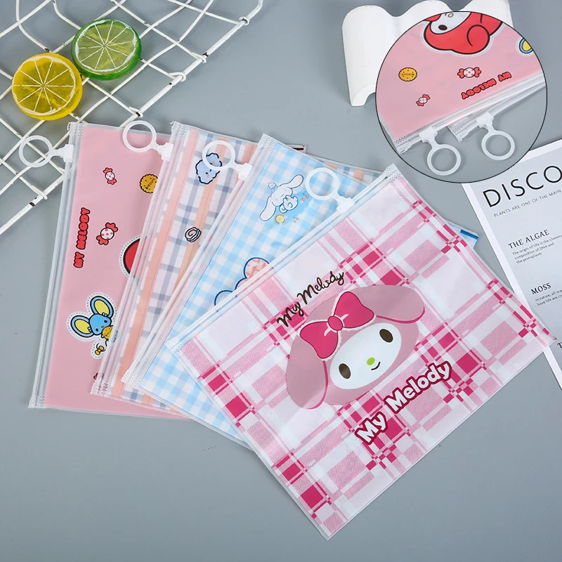 산리오 쿠로미 A5 메쉬 지퍼 펜슬 백, 멜로디 카와이 시나모롤 파우치, 서류 가방, 학생 보관, 휴대용 문구 가방