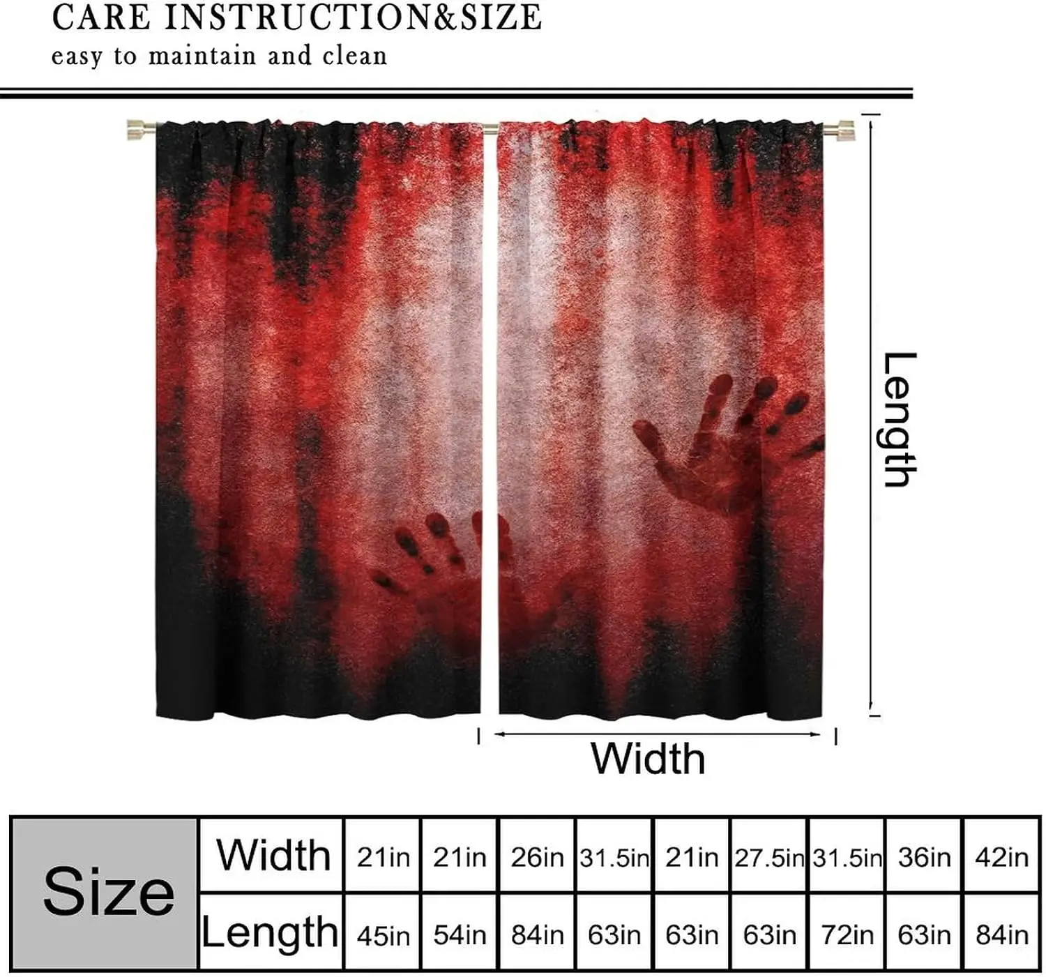 Scary Blood Palm Window Curtain Dark Red Gradient Bloody Hand Mark Rod Pocket Panels Creepy Halloween Party Room Decoration