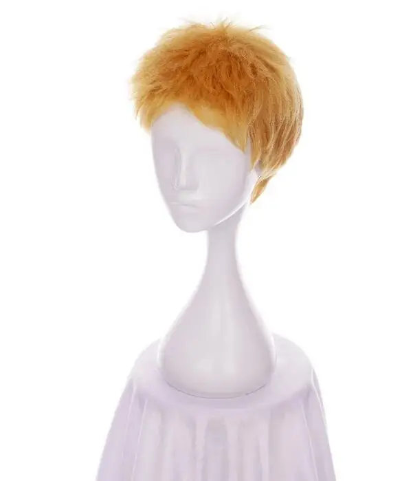 Peluca de Cosplay de pelo sintético corto dorado, fibra resistente al calor, 12"