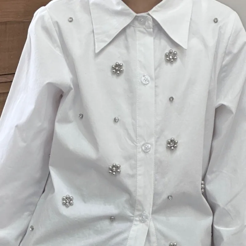 

2025 Baby Children's Clothing Spring Big Kids Clothes Long-sleeve White School White Lace Girls Blouses Children Cotton Shirt