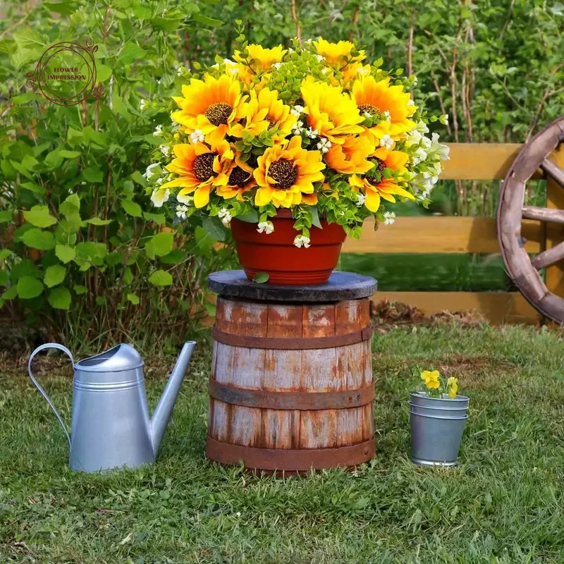 Tallos de girasol artificiales para decoración del hogar, ramo con tallo, resistente a los rayos UV, para interior, boda, cocina, mesa, 2 piezas