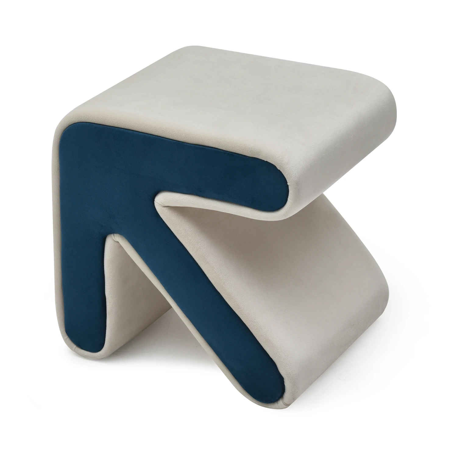 

Modern Velvet Upholstered Stool Ottoman Coffee Table Arrow Design Handicraft Decoration, Beige+Blue, Living Room Bedroom.