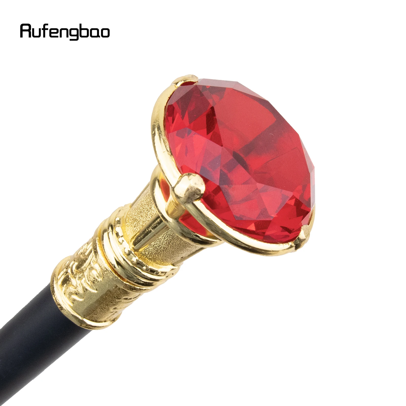 Bastón para caminar de color rojo y dorado, accesorio decorativo con forma de diamante, perilla elegante para Cosplay, 93cm