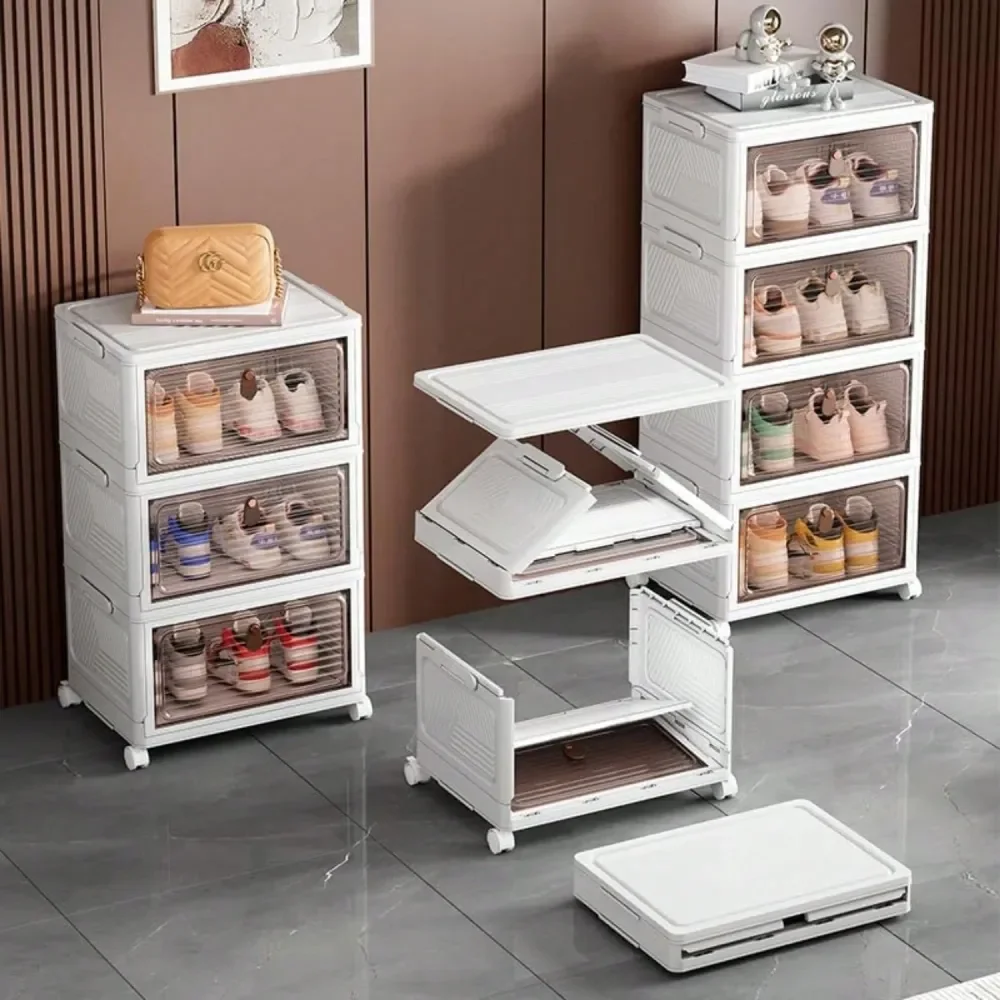 

4 6 Tiers Clear Door Shoe Organizer Sturdy Foldable Stackable Plastic Cabinet, Say Goodbye To Messy Entryway Shoes