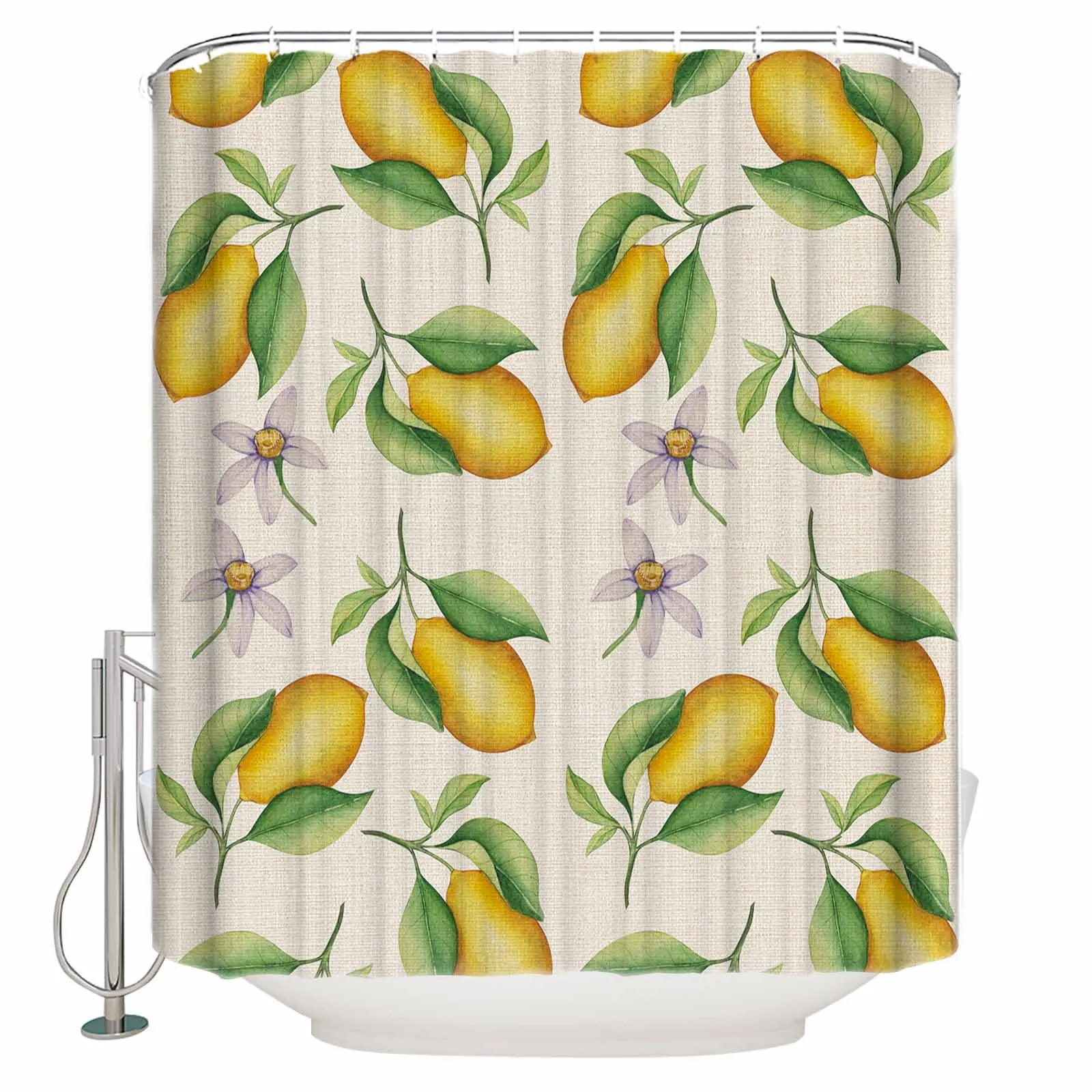 Lemon Watercolor Country Style Shower Curtains Waterproof Bath Curtains Home Decor Modern Luxury Bathroom Curtain